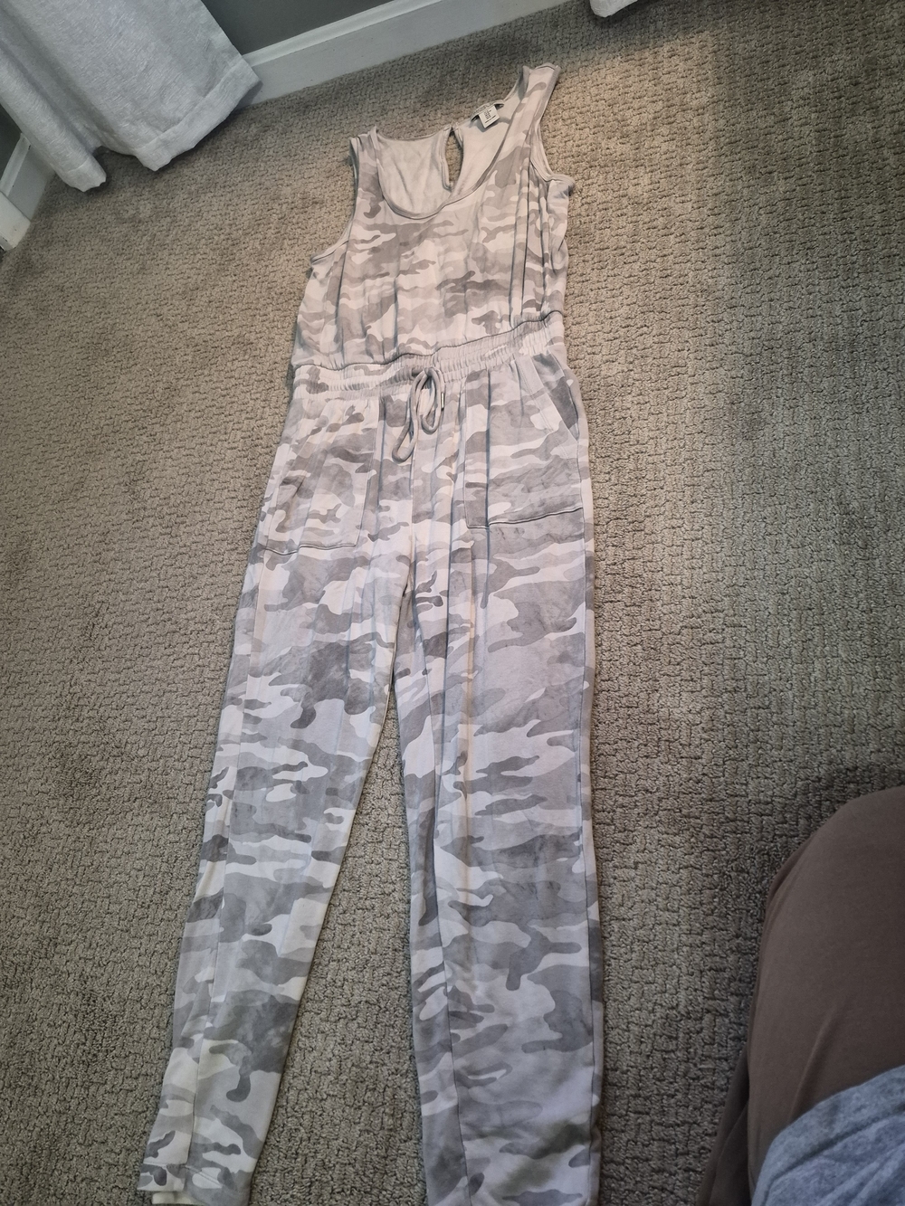 Rachel Zoe Gray Camo Sleeveless Drawstring Jumpsuit